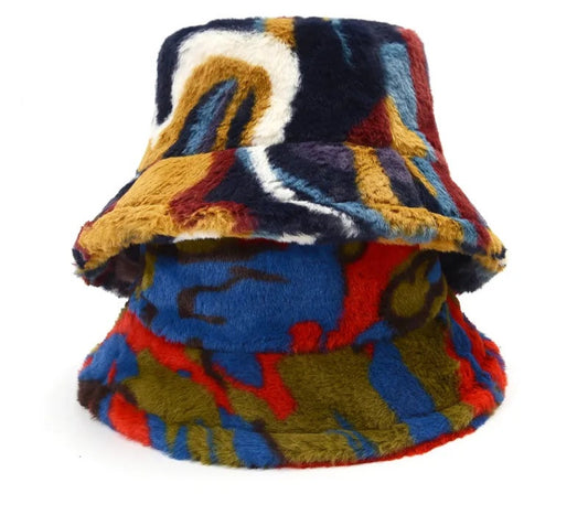 Swirl Print Faux Fur Bucket Hats