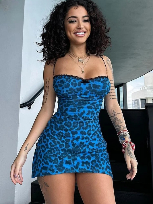 Leopard Print Lace Cami Mini Dress